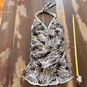 Elegant Brown and White Halter Swim Dress
